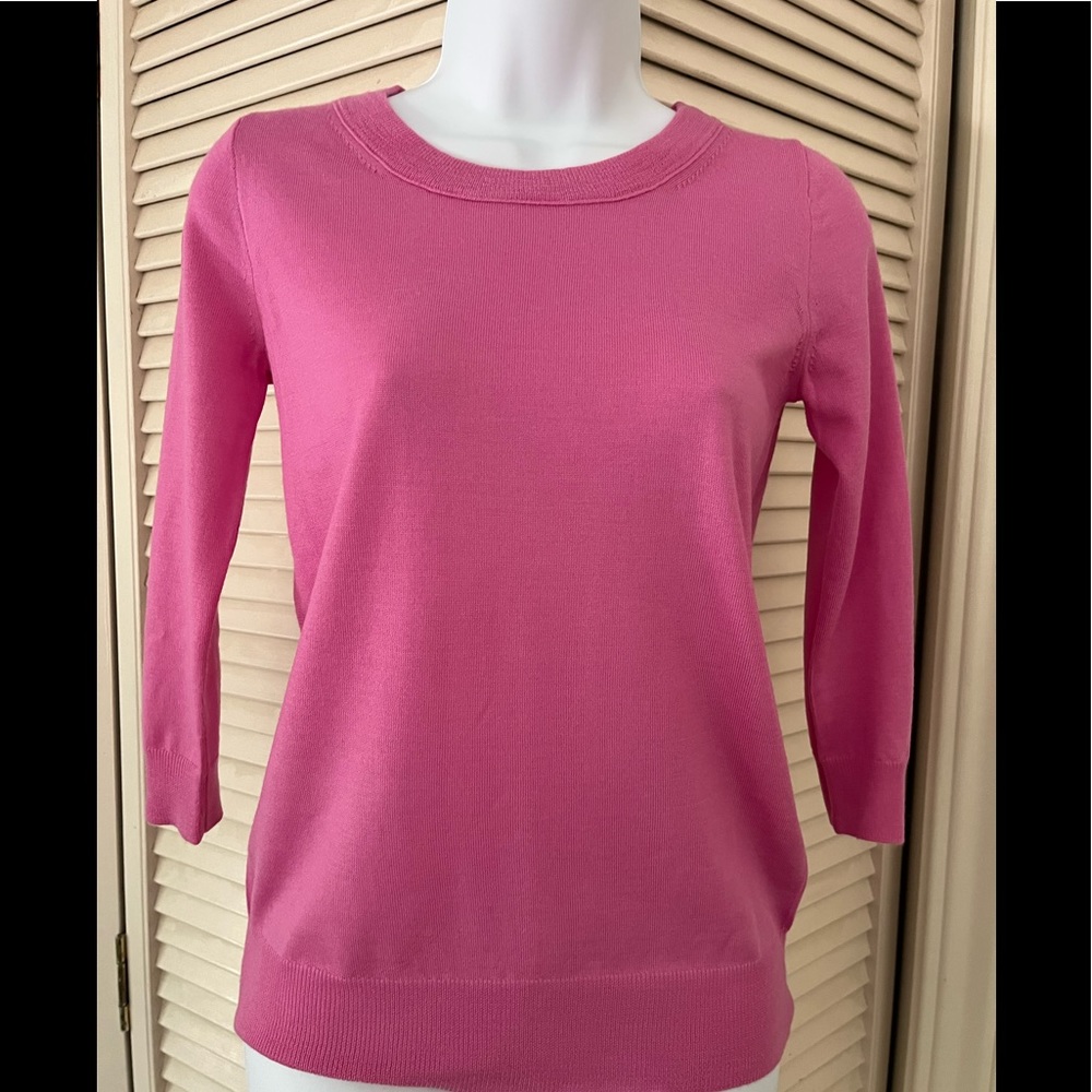 NWT Crew neck merino wool sweater 3/4 sleeves in Wild Petunia ribbed hem & neck